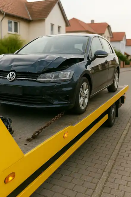 Defektes Auto wird zum Autoankauf in Koblenz abgeschleppt.